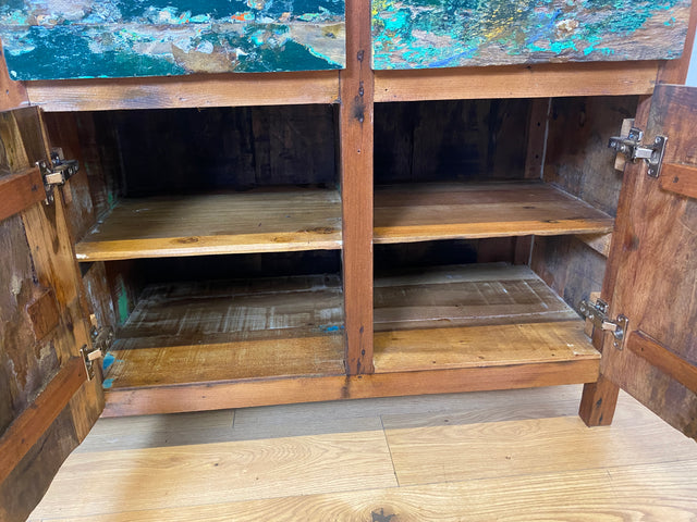 Boatwood by WMK I Einzigartiges Sideboard handgefertigt aus altem Bootsholz in Originalfarben I Teakholz massiv I Schrank Kommode Anrichte Büfett Buffet Chest Wäschekommode I Berlin Dresden Frankfurt