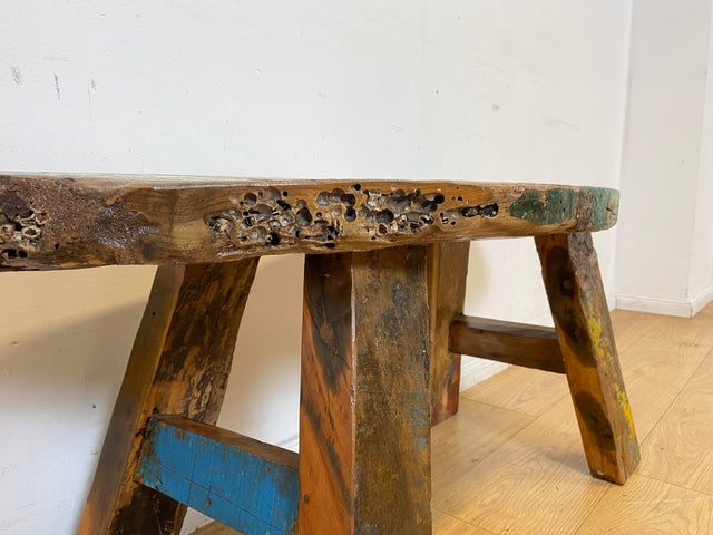 Boatwood by WMK I Robuste Sitzbank aus altem Bootsholz in Originalfarben I handgefertigtes Unikat I In- & Outdoor I Bank Holzbank Küchenbank Gartenbank Balkon Treibholz Loft Berlin Hessen Regensburg