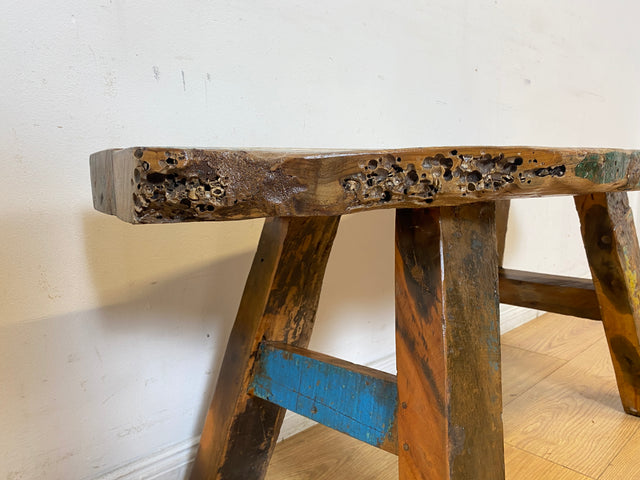 Boatwood by WMK I Robuste Sitzbank aus altem Bootsholz in Originalfarben I handgefertigtes Unikat I In- & Outdoor I Bank Holzbank Küchenbank Gartenbank Balkon Treibholz Loft Berlin Hessen Regensburg