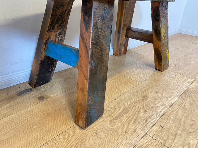 Boatwood by WMK I Robuste Sitzbank aus altem Bootsholz in Originalfarben I handgefertigtes Unikat I In- & Outdoor I Bank Holzbank Küchenbank Gartenbank Balkon Treibholz Loft Berlin Hessen Regensburg