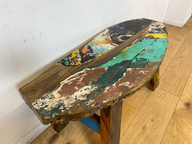 Boatwood by WMK I Robuste Sitzbank aus altem Bootsholz in Originalfarben I handgefertigtes Unikat I In- & Outdoor I Bank Holzbank Küchenbank Gartenbank Balkon Treibholz Loft Berlin Hessen Regensburg