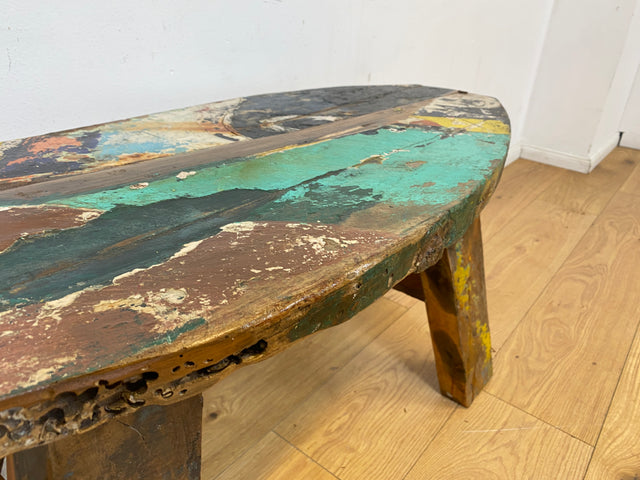 Boatwood by WMK I Robuste Sitzbank aus altem Bootsholz in Originalfarben I handgefertigtes Unikat I In- & Outdoor I Bank Holzbank Küchenbank Gartenbank Balkon Treibholz Loft Berlin Hessen Regensburg