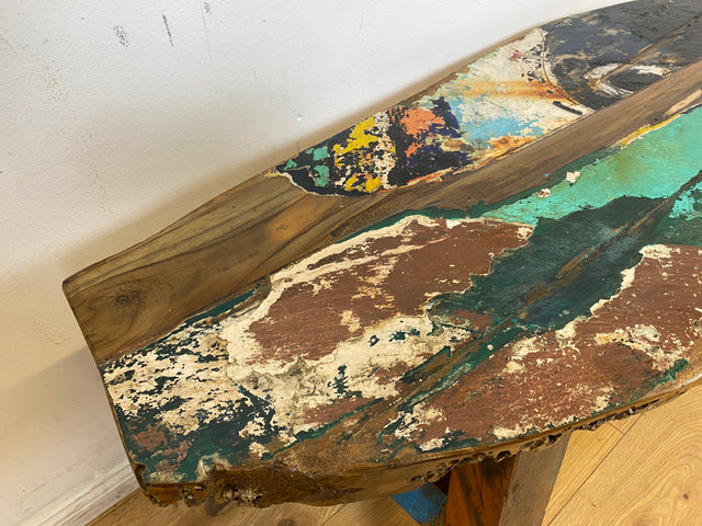 Boatwood by WMK I Robuste Sitzbank aus altem Bootsholz in Originalfarben I handgefertigtes Unikat I In- & Outdoor I Bank Holzbank Küchenbank Gartenbank Balkon Treibholz Loft Berlin Hessen Regensburg