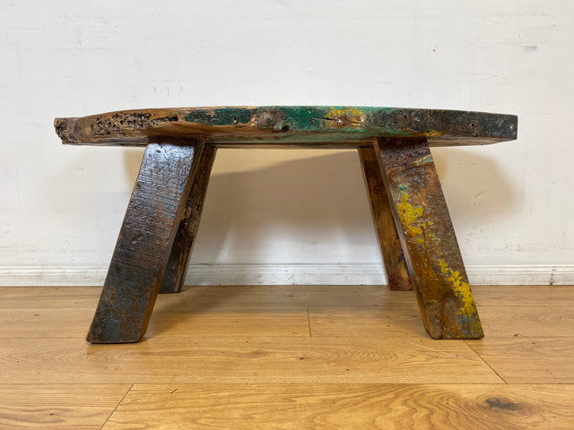 Boatwood by WMK I Robuste Sitzbank aus altem Bootsholz in Originalfarben I handgefertigtes Unikat I In- & Outdoor I Bank Holzbank Küchenbank Gartenbank Balkon Treibholz Loft Berlin Hessen Regensburg