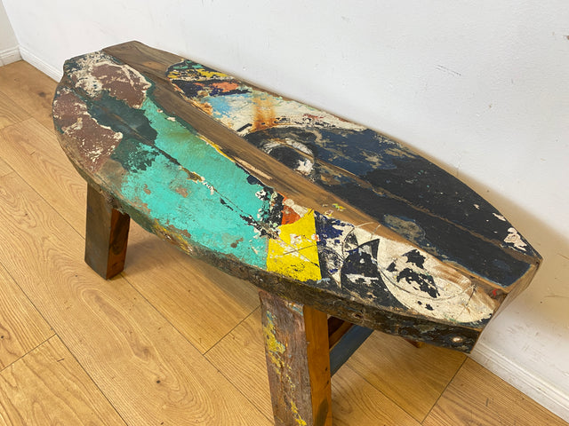 Boatwood by WMK I Robuste Sitzbank aus altem Bootsholz in Originalfarben I handgefertigtes Unikat I In- & Outdoor I Bank Holzbank Küchenbank Gartenbank Balkon Treibholz Loft Berlin Hessen Regensburg