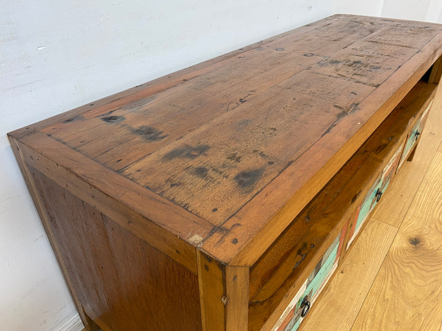 Boatwood by WMK I Bunterschönes TV Lowboard handgefertigt aus altem Bootsholz in Originalfarben I Teakholz massiv I Sideboard Kommode Bank Rack Stand Fernsehkommode Bootsmöbel I Berlin Kiel Rostock