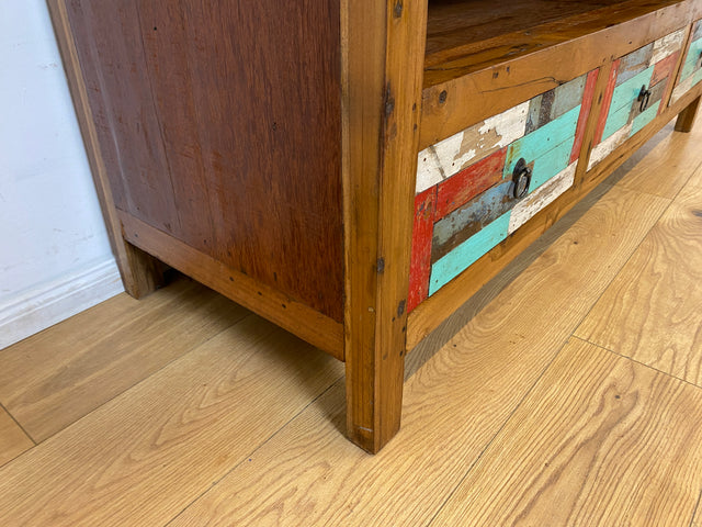 Boatwood by WMK I Bunterschönes TV Lowboard handgefertigt aus altem Bootsholz in Originalfarben I Teakholz massiv I Sideboard Kommode Bank Rack Stand Fernsehkommode Bootsmöbel I Berlin Kiel Rostock