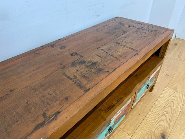 Boatwood by WMK I Bunterschönes TV Lowboard handgefertigt aus altem Bootsholz in Originalfarben I Teakholz massiv I Sideboard Kommode Bank Rack Stand Fernsehkommode Bootsmöbel I Berlin Kiel Rostock