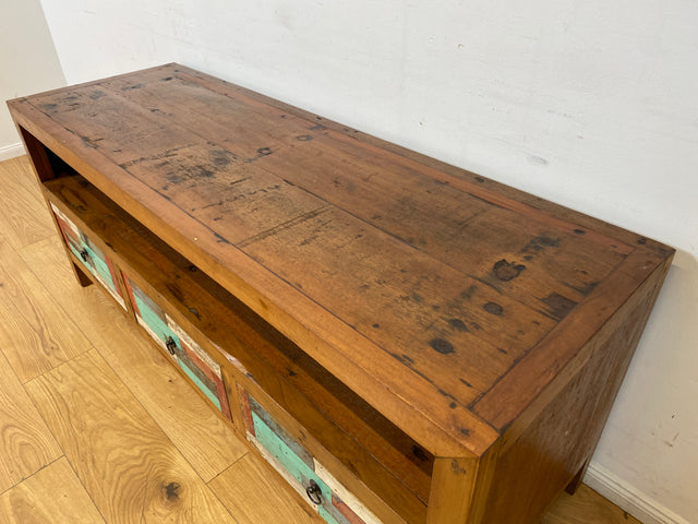 Boatwood by WMK I Bunterschönes TV Lowboard handgefertigt aus altem Bootsholz in Originalfarben I Teakholz massiv I Sideboard Kommode Bank Rack Stand Fernsehkommode Bootsmöbel I Berlin Kiel Rostock