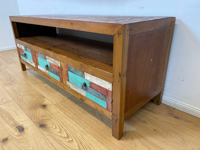 Boatwood by WMK I Bunterschönes TV Lowboard handgefertigt aus altem Bootsholz in Originalfarben I Teakholz massiv I Sideboard Kommode Bank Rack Stand Fernsehkommode Bootsmöbel I Berlin Kiel Rostock