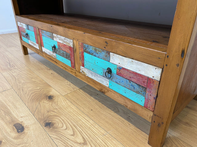 Boatwood by WMK I Bunterschönes TV Lowboard handgefertigt aus altem Bootsholz in Originalfarben I Teakholz massiv I Sideboard Kommode Bank Rack Stand Fernsehkommode Bootsmöbel I Berlin Kiel Rostock