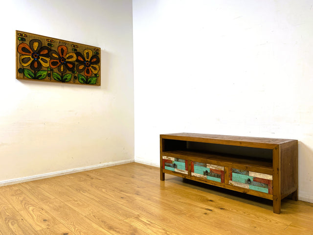 Boatwood by WMK I Bunterschönes TV Lowboard handgefertigt aus altem Bootsholz in Originalfarben I Teakholz massiv I Sideboard Kommode Bank Rack Stand Fernsehkommode Bootsmöbel I Berlin Kiel Rostock