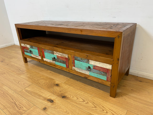 Boatwood by WMK I Bunterschönes TV Lowboard handgefertigt aus altem Bootsholz in Originalfarben I Teakholz massiv I Sideboard Kommode Bank Rack Stand Fernsehkommode Bootsmöbel I Berlin Kiel Rostock