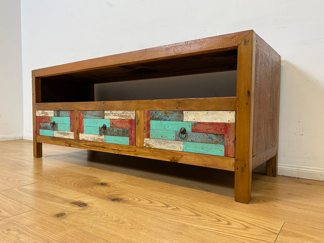 Boatwood by WMK I Bunterschönes TV Lowboard handgefertigt aus altem Bootsholz in Originalfarben I Teakholz massiv I Sideboard Kommode Bank Rack Stand Fernsehkommode Bootsmöbel I Berlin Kiel Rostock