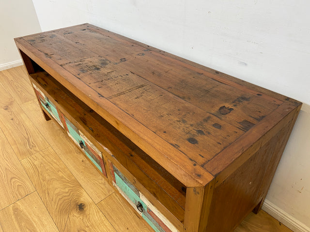 Boatwood by WMK I Bunterschönes TV Lowboard handgefertigt aus altem Bootsholz in Originalfarben I Teakholz massiv I Sideboard Kommode Bank Rack Stand Fernsehkommode Bootsmöbel I Berlin Kiel Rostock