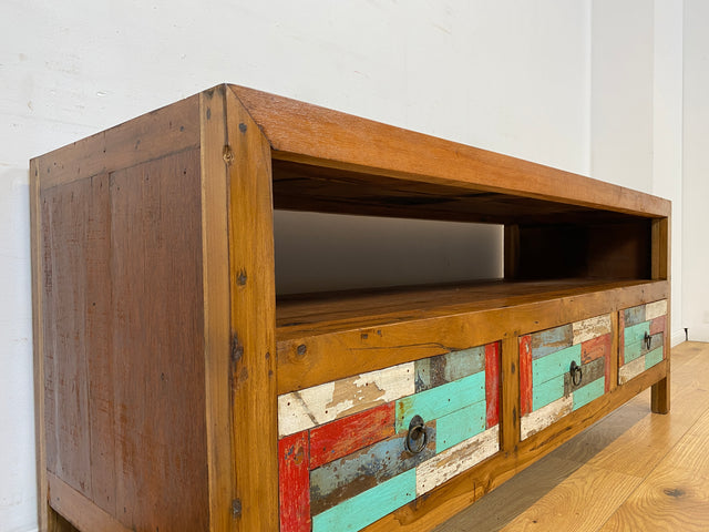 Boatwood by WMK I Bunterschönes TV Lowboard handgefertigt aus altem Bootsholz in Originalfarben I Teakholz massiv I Sideboard Kommode Bank Rack Stand Fernsehkommode Bootsmöbel I Berlin Kiel Rostock