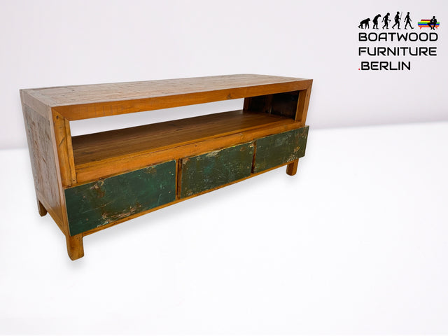 Boatwood by WMK I Besonders schönes TV Lowboard mit Schubladen & Fach I handgefertigt aus altem Bootsholz I Teakholz massiv I Sideboard Kommode Bank Rack Stand Fernsehkommode Berlin Stuttgart Bochum