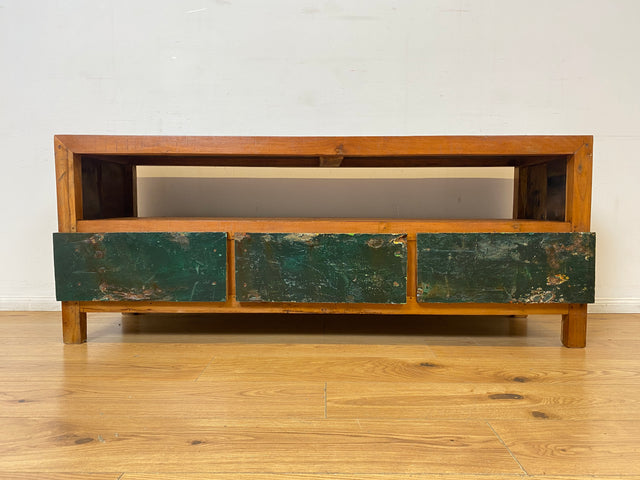 Boatwood by WMK I Besonders schönes TV Lowboard mit Schubladen & Fach I handgefertigt aus altem Bootsholz I Teakholz massiv I Sideboard Kommode Bank Rack Stand Fernsehkommode Berlin Stuttgart Bochum