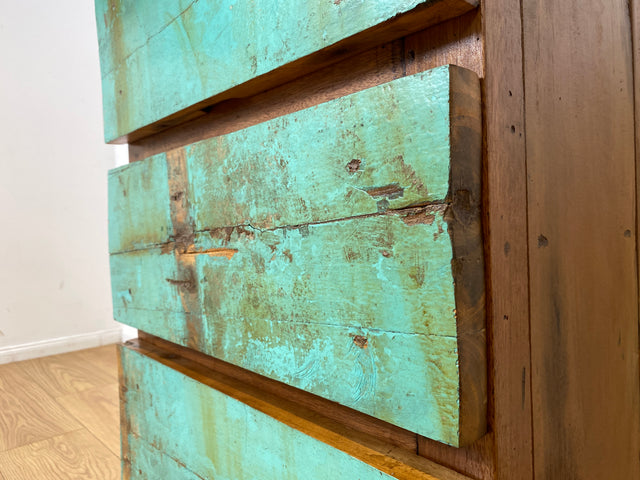 Boatwood by WMK I Türkise Kommode handgefertigt aus altem Bootsholz in Originalfarbe mit Schubladen