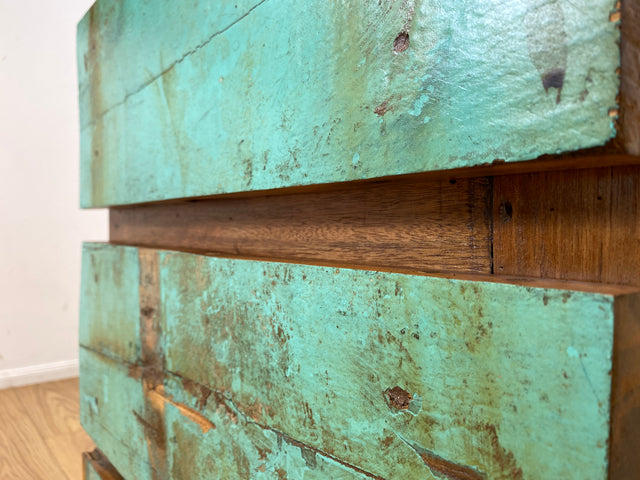 Boatwood by WMK I Türkise Kommode handgefertigt aus altem Bootsholz in Originalfarbe mit Schubladen