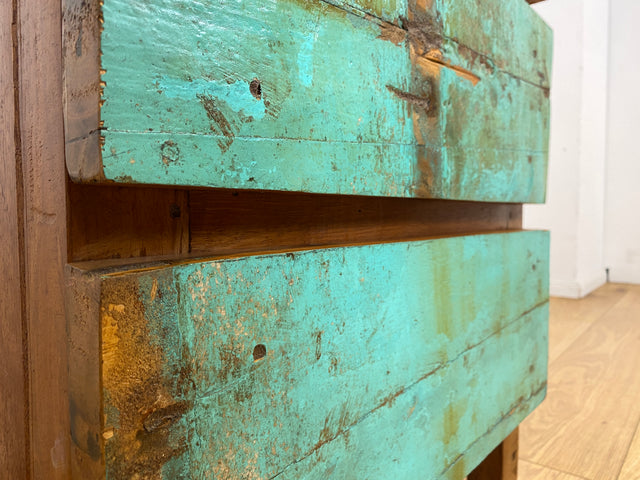 Boatwood by WMK I Türkise Kommode handgefertigt aus altem Bootsholz in Originalfarbe mit Schubladen