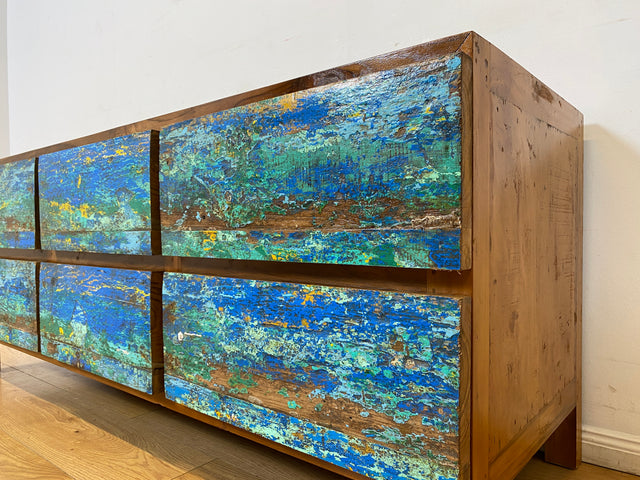 Boatwood by WMK I Besonders schönes handgefertigtes Sideboard aus altem Bootsholz mit Schubladen I TV Lowboard Kommode Board Schubladenkommode Wäschekommode Fernsehschrank I Berlin Rostock Bayern NRW