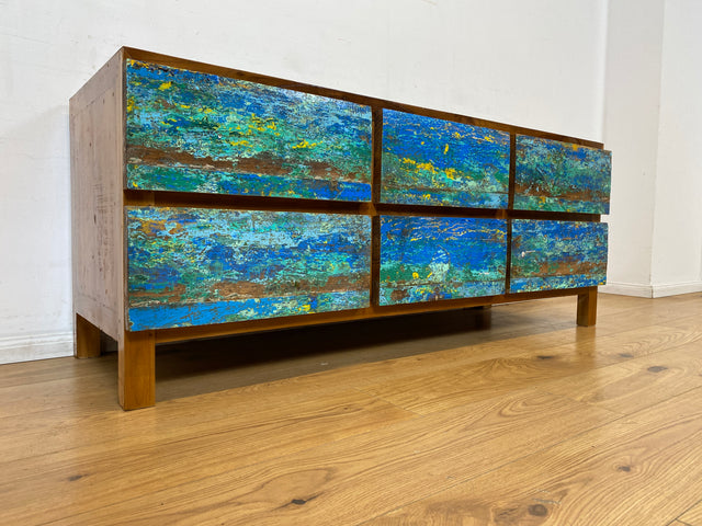 Boatwood by WMK I Besonders schönes handgefertigtes Sideboard aus altem Bootsholz mit Schubladen I TV Lowboard Kommode Board Schubladenkommode Wäschekommode Fernsehschrank I Berlin Rostock Bayern NRW