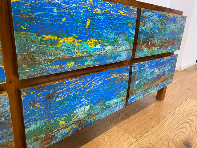 Boatwood by WMK I Besonders schönes handgefertigtes Sideboard aus altem Bootsholz mit Schubladen I TV Lowboard Kommode Board Schubladenkommode Wäschekommode Fernsehschrank I Berlin Rostock Bayern NRW