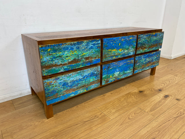 Boatwood by WMK I Besonders schönes handgefertigtes Sideboard aus altem Bootsholz mit Schubladen I TV Lowboard Kommode Board Schubladenkommode Wäschekommode Fernsehschrank I Berlin Rostock Bayern NRW