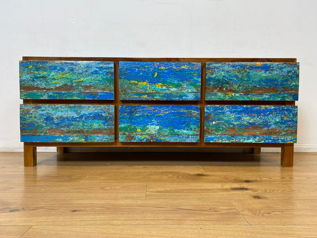 Boatwood by WMK I Besonders schönes handgefertigtes Sideboard aus altem Bootsholz mit Schubladen I TV Lowboard Kommode Board Schubladenkommode Wäschekommode Fernsehschrank I Berlin Rostock Bayern NRW