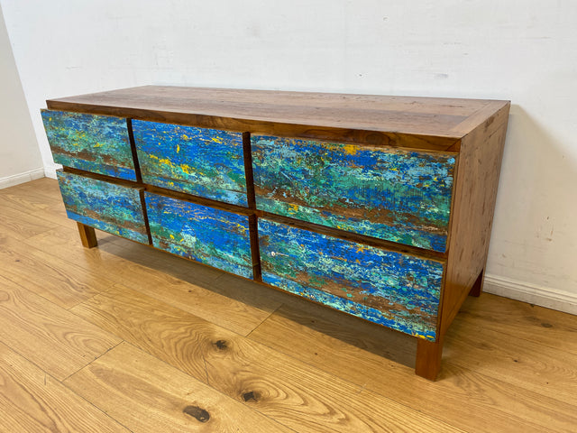 Boatwood by WMK I Besonders schönes handgefertigtes Sideboard aus altem Bootsholz mit Schubladen I TV Lowboard Kommode Board Schubladenkommode Wäschekommode Fernsehschrank I Berlin Rostock Bayern NRW