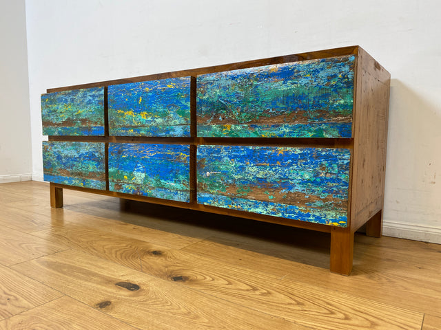 Boatwood by WMK I Besonders schönes handgefertigtes Sideboard aus altem Bootsholz mit Schubladen I TV Lowboard Kommode Board Schubladenkommode Wäschekommode Fernsehschrank I Berlin Rostock Bayern NRW