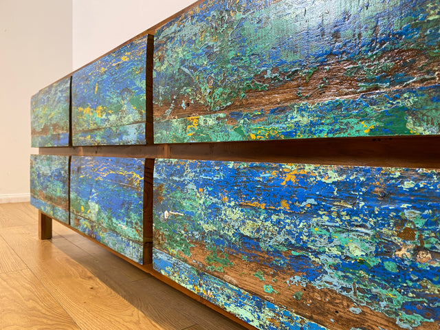 Boatwood by WMK I Besonders schönes handgefertigtes Sideboard aus altem Bootsholz mit Schubladen I TV Lowboard Kommode Board Schubladenkommode Wäschekommode Fernsehschrank I Berlin Rostock Bayern NRW