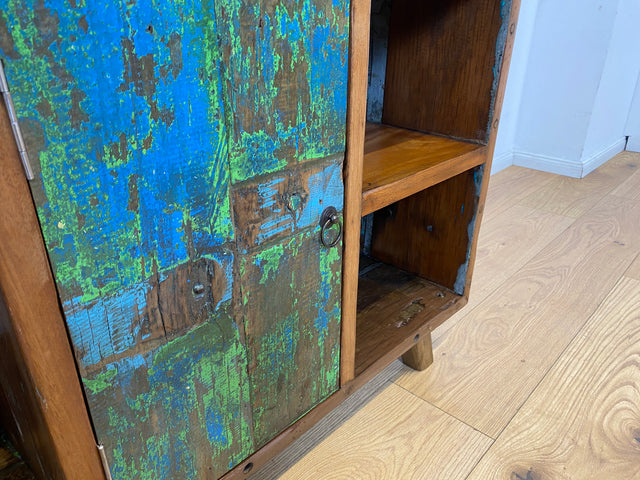 Boatwood by WMK I Sehr schöne offene Kommode handgefertigt aus altem Bootsholz in grüner Originalfarbe I Sideboard Regal Bücherschrank Bücherregal TV Lowboard Bank Bootsmöbel I Berlin Bremen Hamburg