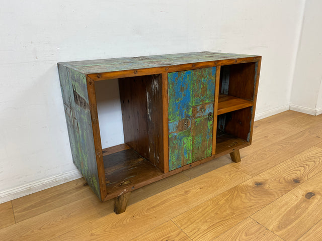 Boatwood by WMK I Sehr schöne offene Kommode handgefertigt aus altem Bootsholz in grüner Originalfarbe I Sideboard Regal Bücherschrank Bücherregal TV Lowboard Bank Bootsmöbel I Berlin Bremen Hamburg