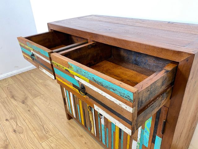 Boatwood by WMK I Einzigartige Kommode handgefertigt aus altem Bootsholz mit Schubladen I Teakholz massiv I Schrank Anrichte Sideboard Wäschekommode Schuhschrank Bootsmöbel Teak Berlin Sachsen Bayern