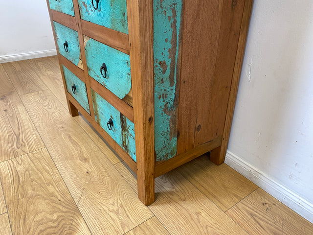 Boatwood by WMK I Schönes Bücherregal aus altem Bootsholz in Originalfarben I handgefertigt I Bücherschrank Regal Holzregal Highboard Kommode Raumtrenner Loft Teak Bootsmöbel Berlin Wolfsburg Dresden