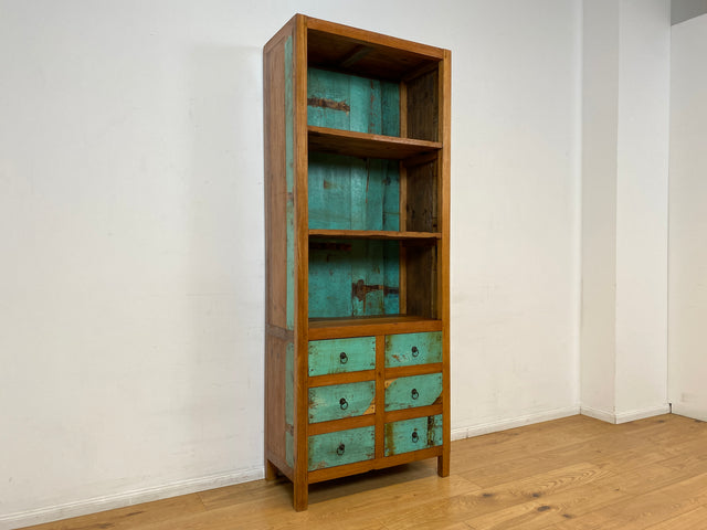 Boatwood by WMK I Schönes Bücherregal aus altem Bootsholz in Originalfarben I handgefertigt I Bücherschrank Regal Holzregal Highboard Kommode Raumtrenner Loft Teak Bootsmöbel Berlin Wolfsburg Dresden