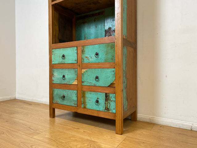 Boatwood by WMK I Schönes Bücherregal aus altem Bootsholz in Originalfarben I handgefertigt I Bücherschrank Regal Holzregal Highboard Kommode Raumtrenner Loft Teak Bootsmöbel Berlin Wolfsburg Dresden