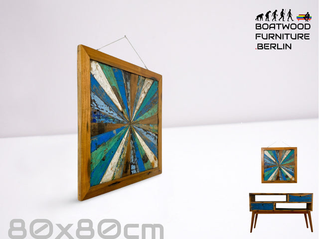 Boatwood by WMK # Großes buntes Wandbild aus altem Bootsholz, ein handgefertigtes Unikat aus massivem Teakholz in Originalfarben der Boote # buntes Bild Holztafel Tafel Modern Abstrakte Kunst Art Loft