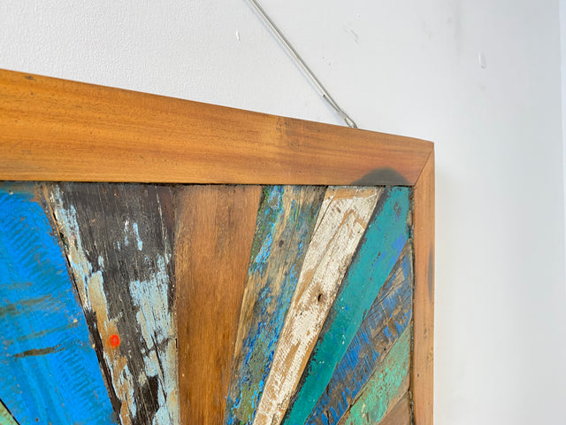 Boatwood by WMK # Großes buntes Wandbild aus altem Bootsholz, ein handgefertigtes Unikat aus massivem Teakholz in Originalfarben der Boote # buntes Bild Holztafel Tafel Modern Abstrakte Kunst Art Loft