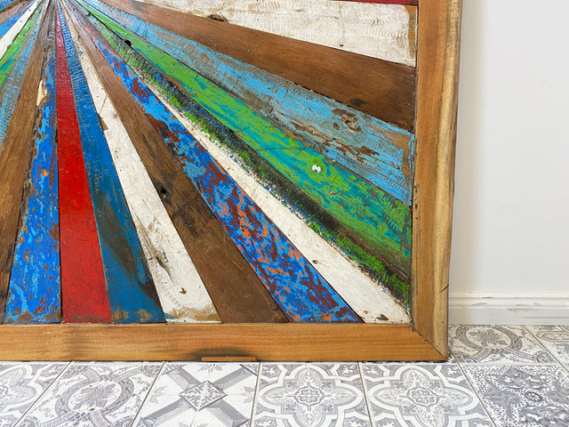 Boatwood by WMK # Großes buntes Wandbild aus altem Bootsholz, ein handgefertigtes Unikat aus massivem Teakholz in Originalfarben der Boote # buntes Bild Tafel Holztafel Modern Abstrakte Kunst Art Loft
