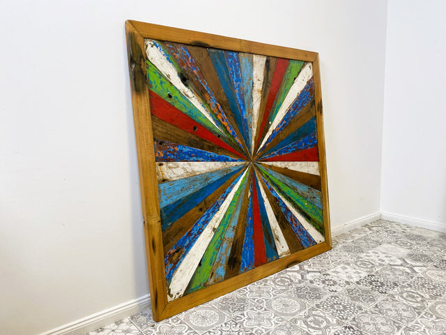 Boatwood by WMK # Großes buntes Wandbild aus altem Bootsholz, ein handgefertigtes Unikat aus massivem Teakholz in Originalfarben der Boote # buntes Bild Tafel Holztafel Modern Abstrakte Kunst Art Loft