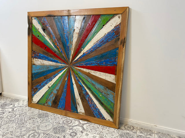 Boatwood by WMK # Großes buntes Wandbild aus altem Bootsholz, ein handgefertigtes Unikat aus massivem Teakholz in Originalfarben der Boote # buntes Bild Tafel Holztafel Modern Abstrakte Kunst Art Loft
