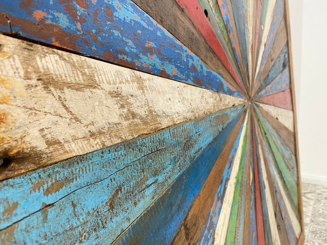 Boatwood by WMK # Großes buntes Wandbild aus altem Bootsholz, ein handgefertigtes Unikat aus massivem Teakholz in Originalfarben der Boote # buntes Bild Tafel Holztafel Modern Abstrakte Kunst Art Loft