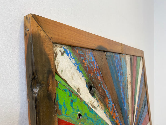 Boatwood by WMK # Großes buntes Wandbild aus altem Bootsholz, ein handgefertigtes Unikat aus massivem Teakholz in Originalfarben der Boote # buntes Bild Tafel Holztafel Modern Abstrakte Kunst Art Loft