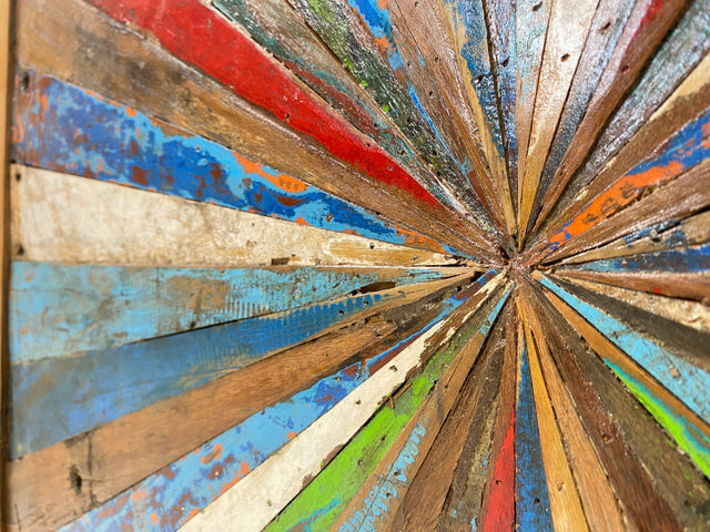 Boatwood by WMK # Großes buntes Wandbild aus altem Bootsholz, ein handgefertigtes Unikat aus massivem Teakholz in Originalfarben der Boote # buntes Bild Tafel Holztafel Modern Abstrakte Kunst Art Loft
