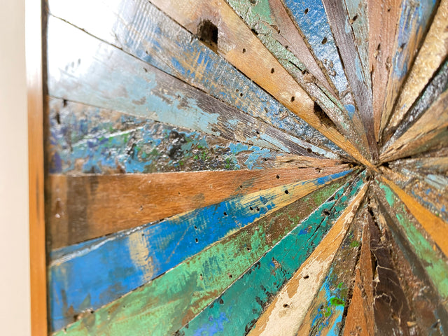 Boatwood by WMK # Großes buntes Wandbild aus altem Bootsholz, ein handgefertigtes Unikat aus massivem Teakholz in Originalfarben der Boote # buntes Bild Holztafel Tafel Modern Abstrakte Kunst Art Loft