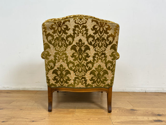 WMK # 1/2 Eleganter, gemütlicher und sehr gut erhaltener Chippendale Sessel mit wunderbarem Brokat Bezug & handverziertem Holzrahmen # Lesesessel Armchair Sitzgarnitur Stilmöbel Barock Rokoko Vintage