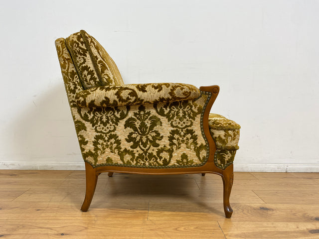 WMK # 1/2 Eleganter, gemütlicher und sehr gut erhaltener Chippendale Sessel mit wunderbarem Brokat Bezug & handverziertem Holzrahmen # Lesesessel Armchair Sitzgarnitur Stilmöbel Barock Rokoko Vintage